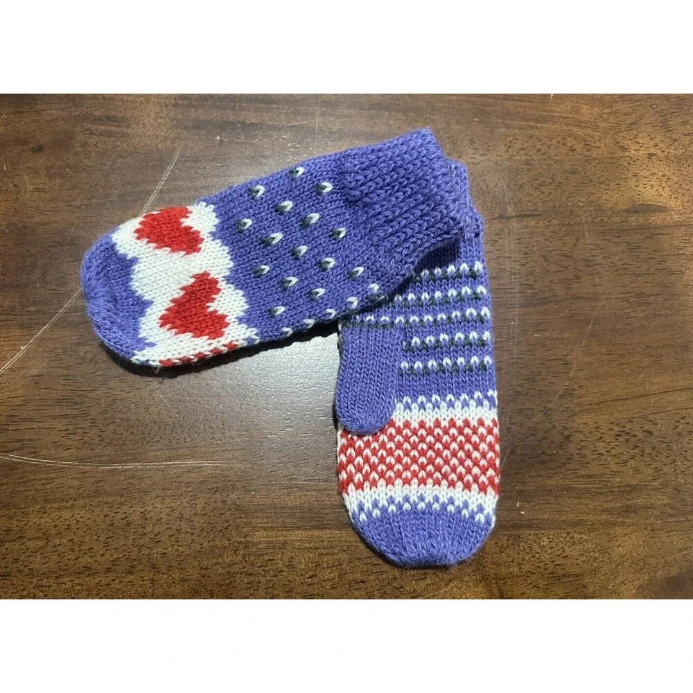 Glove Mittens girls size 2-4 T striped multicolor hearts pattern